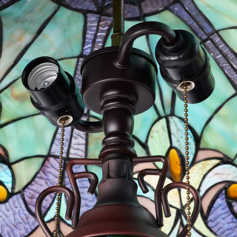 Halston River of Goods Double Lit Stained Glass 24.5-Inch Table Lamp - 18" X 18" X 24.5"