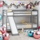 preview thumbnail 17 of 29, Low Bunk Beds with Ladder,Twin over Twin Bunk Bed with Convertible Slide and Ladder Gray