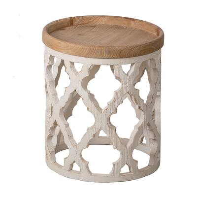 23" Distressed White Wooden Side Table with Rustic Charm