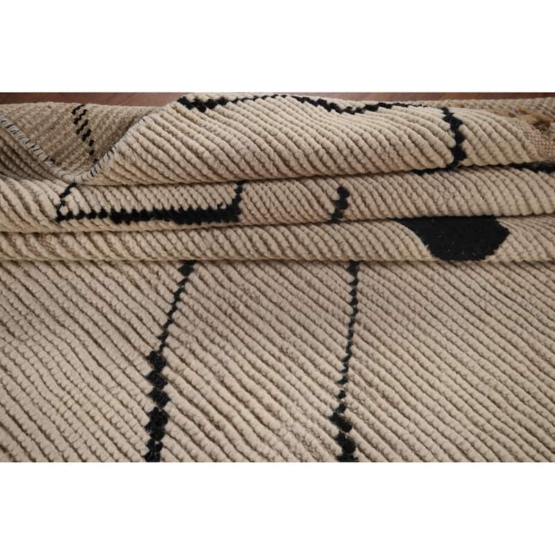 Beige Moroccan Oriental Area Rug Handmade Wool Carpet - 7'0"x 10'11"