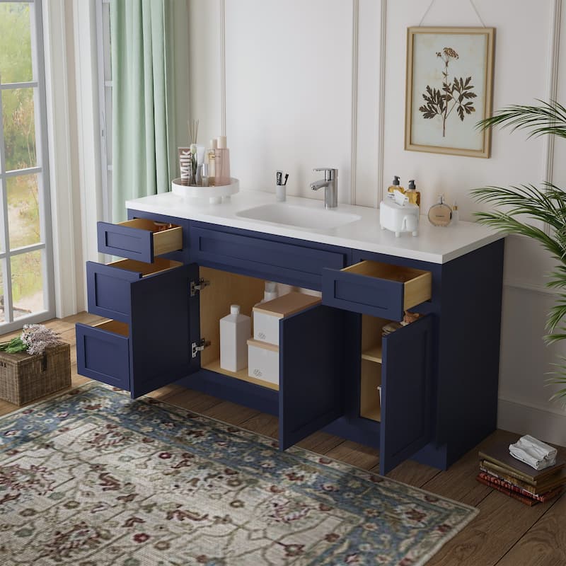 Vanity Art 63" Oak Freestanding Bathroom Vanity Cabinet without Top