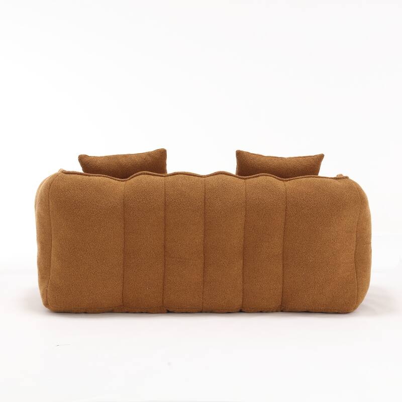 2-Seater Chenille Bean Bag Loveseat, Soft Square Recliner Sofa with High-Resilience Foam, Armrests & 2 Pillows
