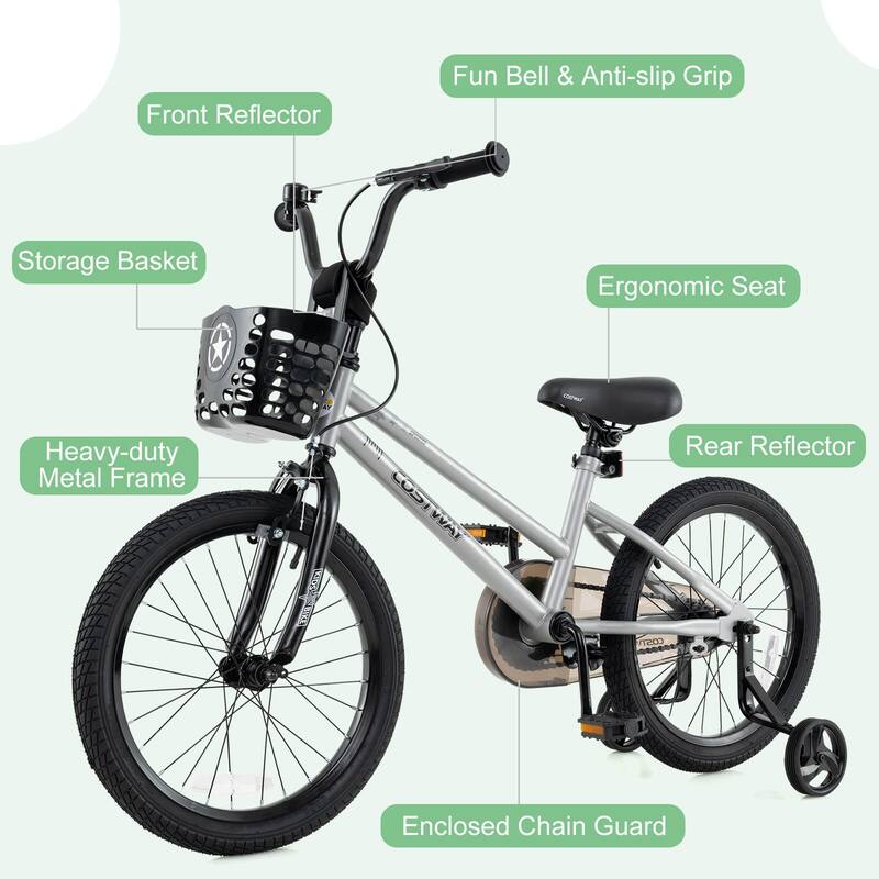 Costway 12"/14"/16"/18" Kid’s Bike with Training Wheels Adjustable - See Details