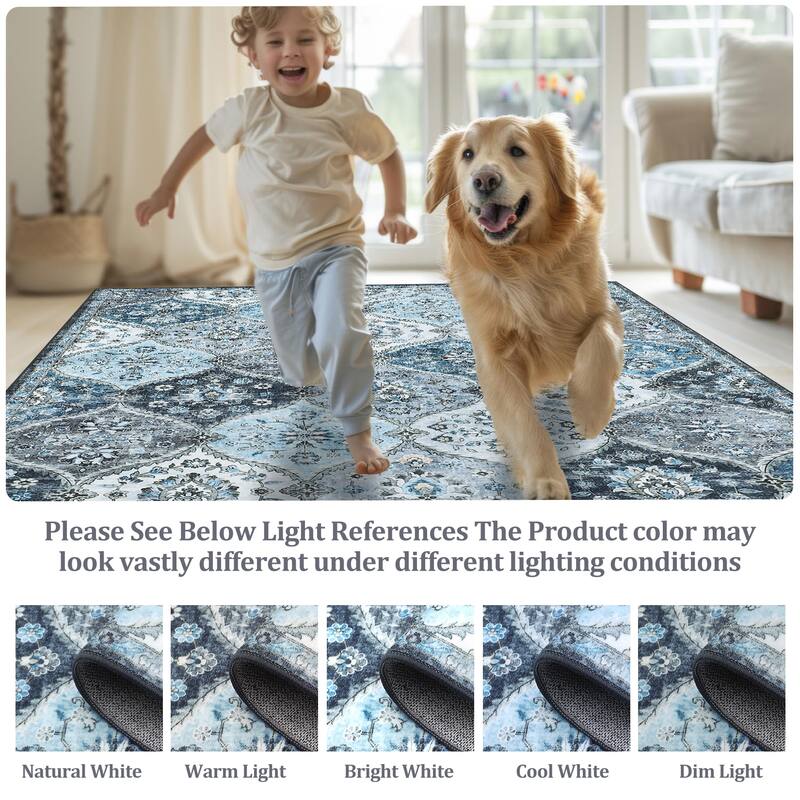 Rugs for Living Room Vintage Oriental Trellis Area Rug Soft Non Slip Low Pile Accent Rugs for Dining Room Office