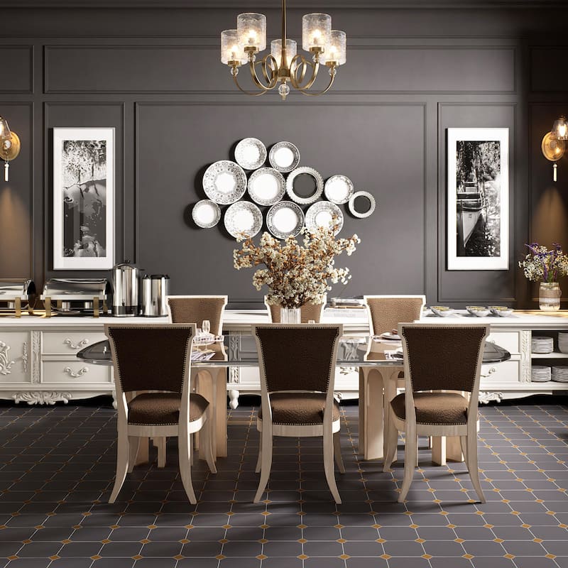 Merola Tile Vaudeville Octagon Antracita with Taco Marron 7-7/8" x 7-7/8" Porcelain Floor and Wall Tile - Case (50 Tiles)