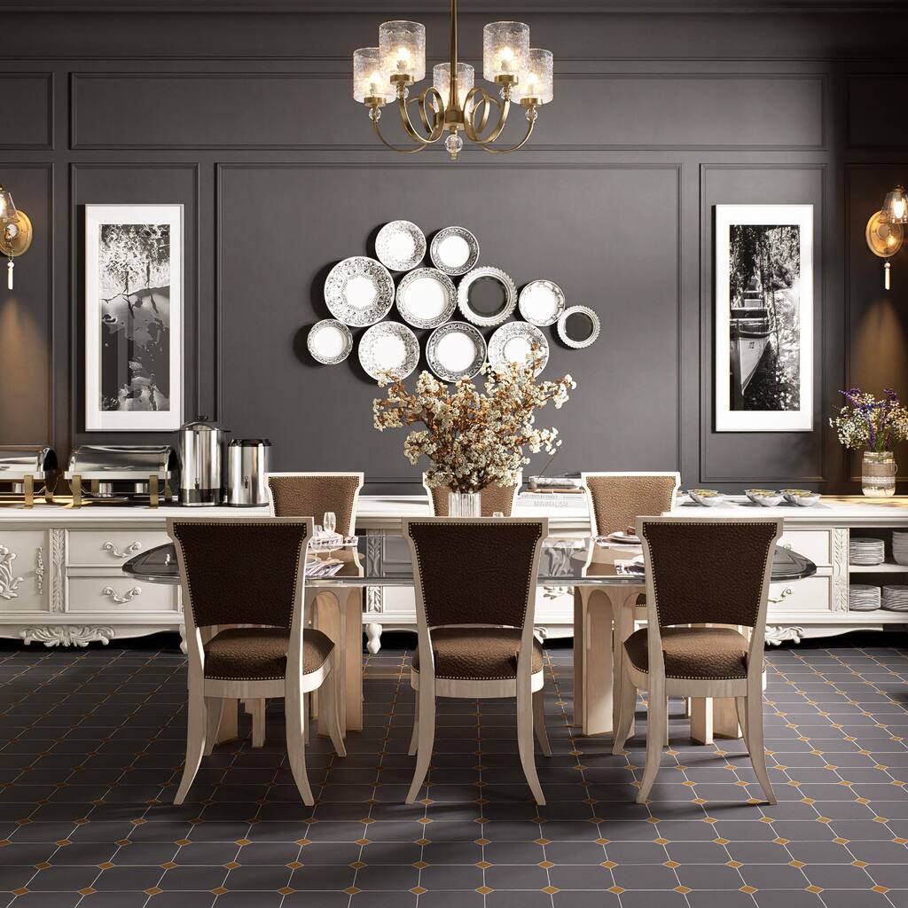 Merola Tile Vaudeville Octagon Antracita with Taco Marron 7-7/8" x 7-7/8" Porcelain Floor and Wall Tile