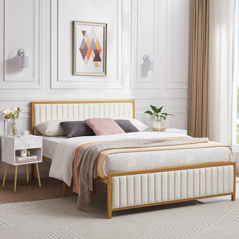 VECELO Upholstered Bedroom Set Upholstered Bed Frame with Nightstand Set of 2 - Full