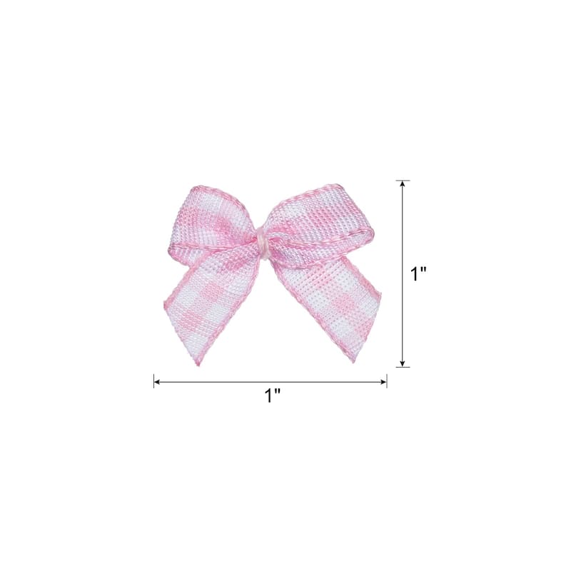 100Pcs Mini Gingham Ribbon Bow 1" Checkered Fabric Satin Ribbon Bows - Pink