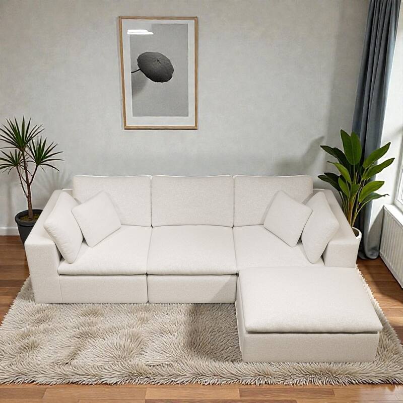 108.3" Modular Sectional Sofa with Chaise, Plush Corduroy Cloud Couch, No Assembly Required, 4-Seat