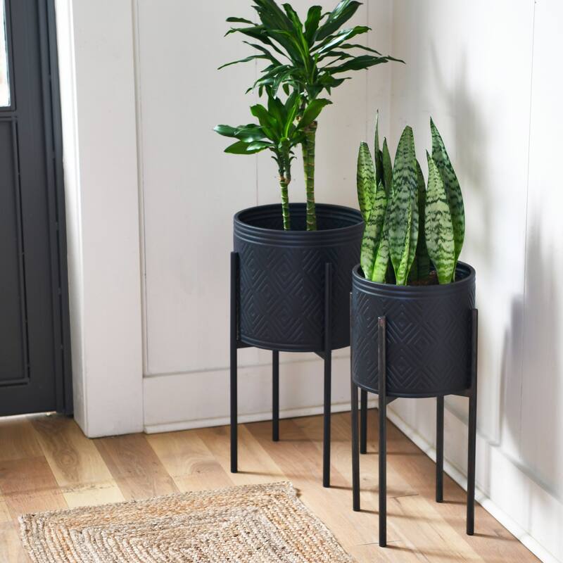 Embossed Metal Planters with Stand