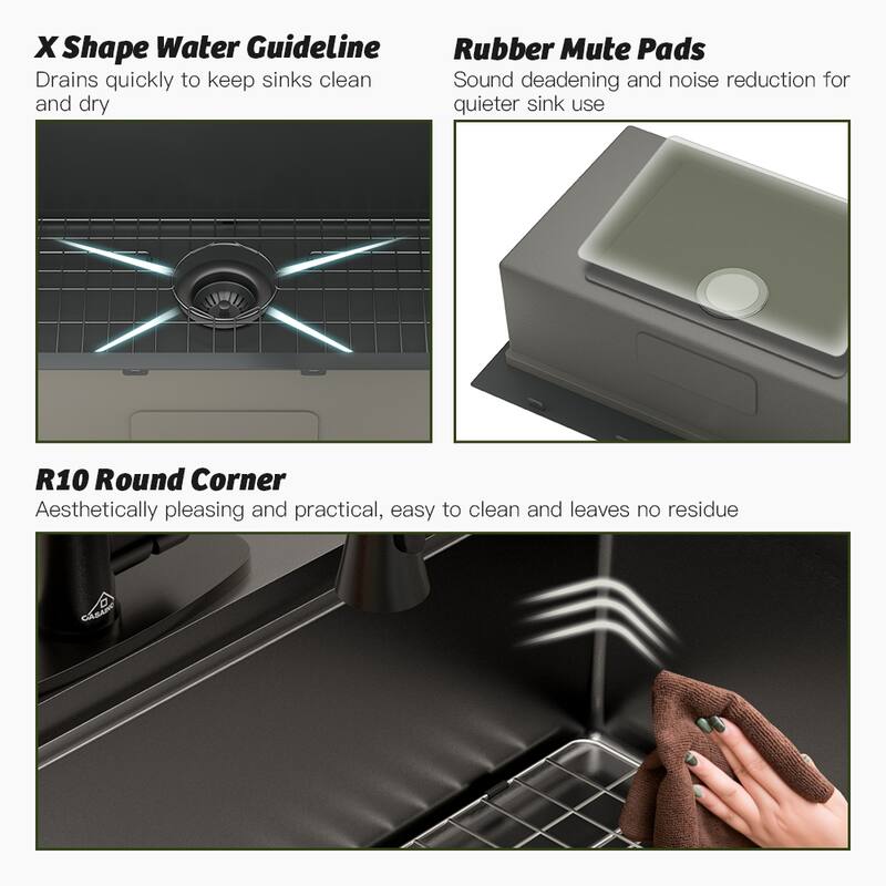 Drop-In Nano PVD Gunmetal Black Stainless Steel Workstation Kitchen Sink with Two-Function Kitchen Faucet and Accessories