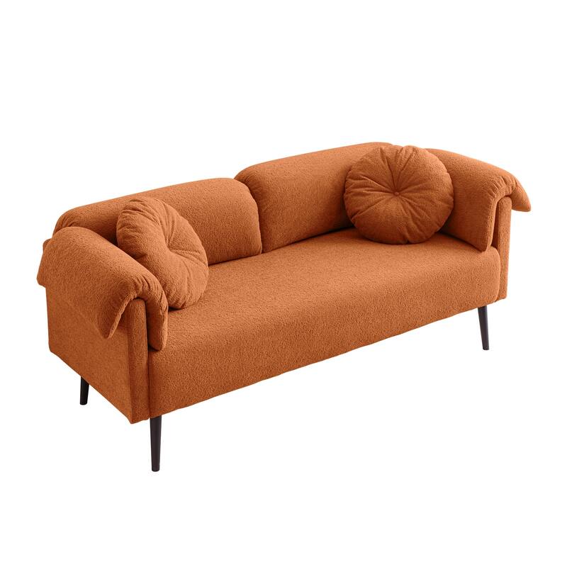 Modern Faux Lamb Wool Sofa with 2 Throw Pillows