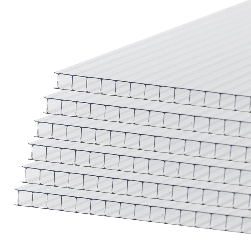 Aoodor 6-Pack Polycarbonate Panels, UV-Protected Waterproof Clear Sheets, Twin-Wall Design for Greenhouses and Gazebos
