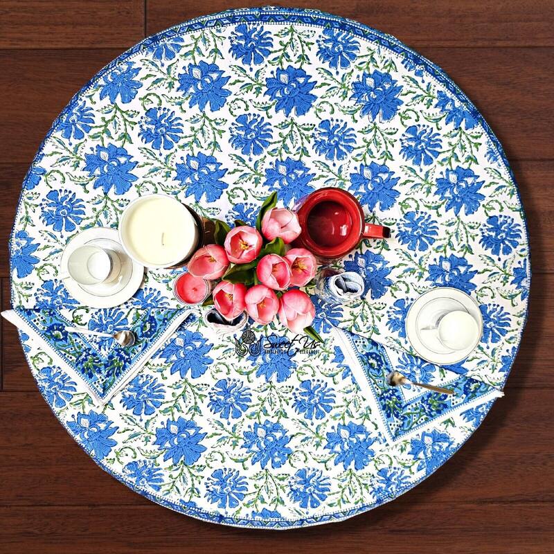 Bursting Floral Block Print Cotton Tablecloth Collection