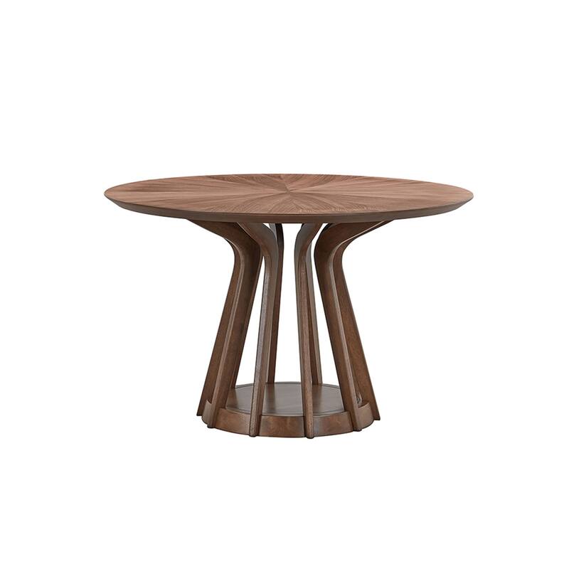 Round Dining Table with Sturdy Birdcage Pedestal Base, Tabletop with Veneer Splice Design for 4 People