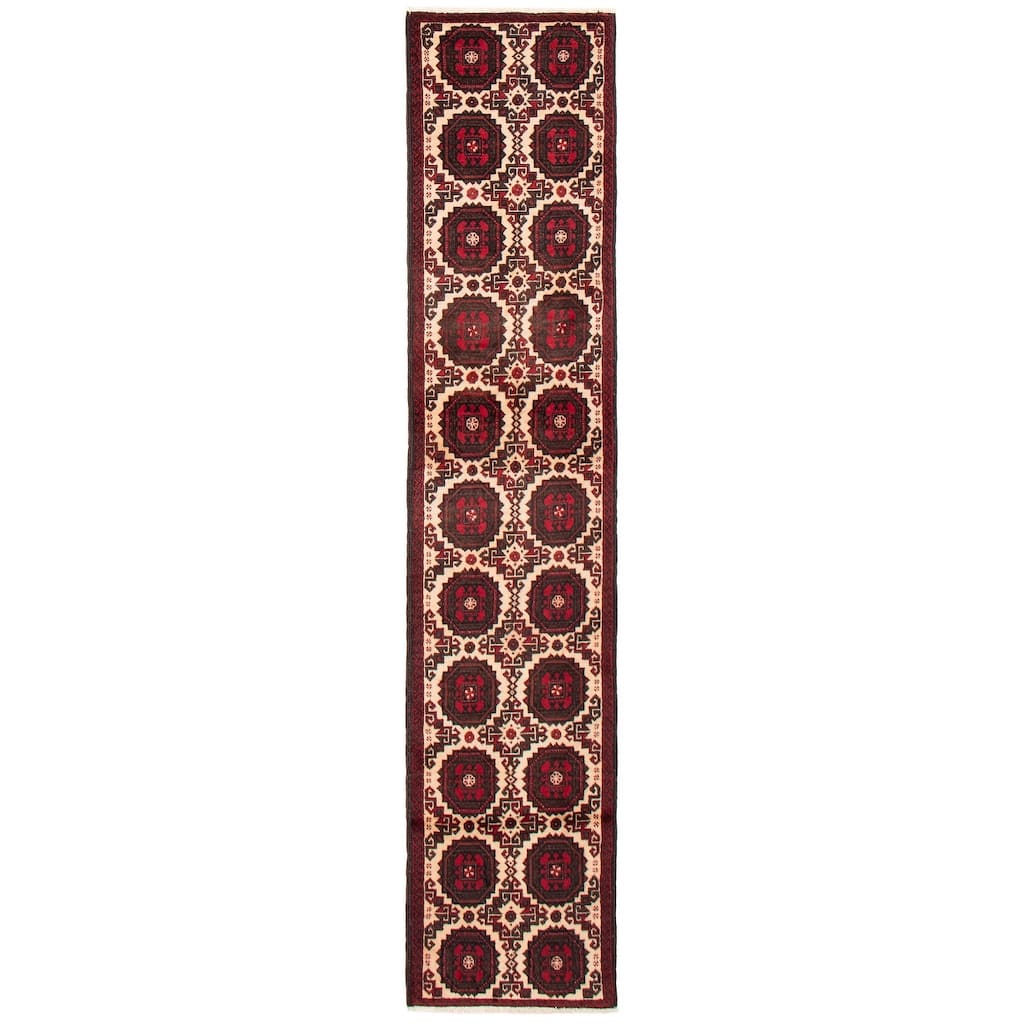 ECARPETGALLERY Hand-knotted Royal Baluch Cream Wool Rug - 1'10 x 9'3