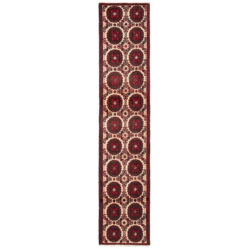 ECARPETGALLERY Hand-knotted Royal Baluch Cream Wool Rug - 1'10 x 9'3 - Cream - 1'10 x 9'3