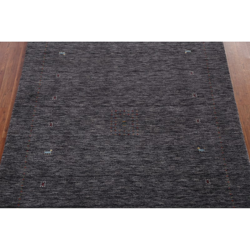 Gabbeh Indian Area Rug Hand-Knotted Grey Wool Carpet - 5'0" x 7'10"