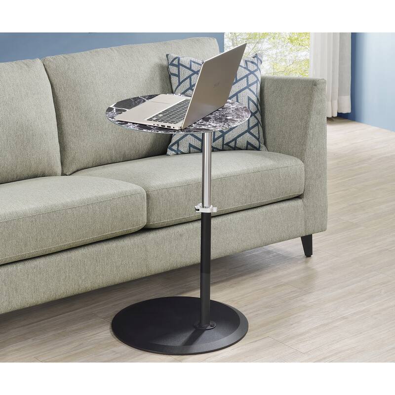 15.5"W Height Adjustable End Table Marble Glass Top Couch Desk Compact Design - Black