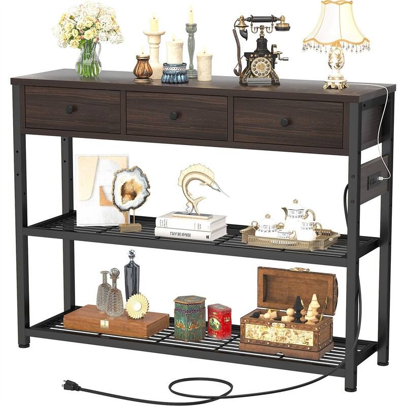 47'' Entryway Table with Outlets and USB Ports - 11.8"D x 47.2"W x 31.8"H - Black Walnut