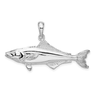 Diamond2Deal 925 Sterling Silver 3D Cobia Fish Pendant (L-21mm, W-39.5mm)