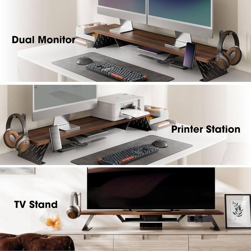 Fenge Dual Monitor Stand Riser, 31.5 inch Long Monitor Stand for Desk - 31.5 x 9.2 x 3.9 inches