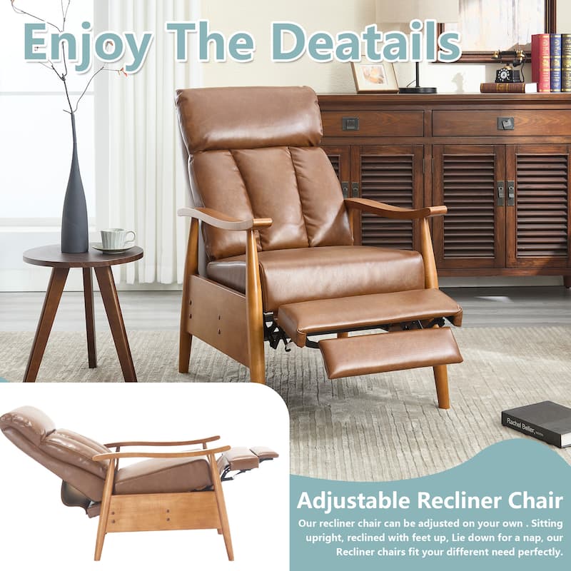 HOMEFUN Linen/Leather/Microsuede Upholstered Wood Frame Adjustable Recliner Lounge Armchair