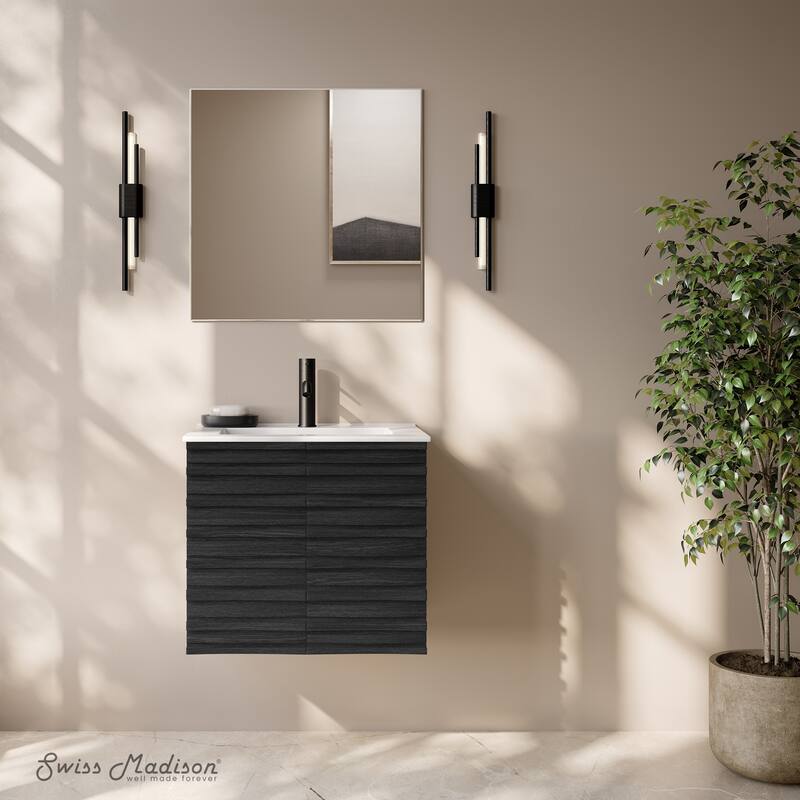 Cascade 24" Wall-Mounted Bathroom Vanity In Black Oak With Sink Top - 24