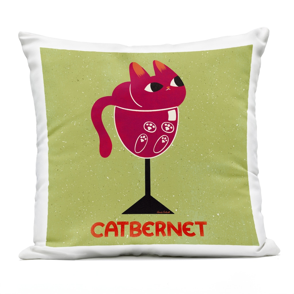 Stupell Catbernet Cat Wine Printed Outdoor Throw Pillow Design by Carrie Cantwell