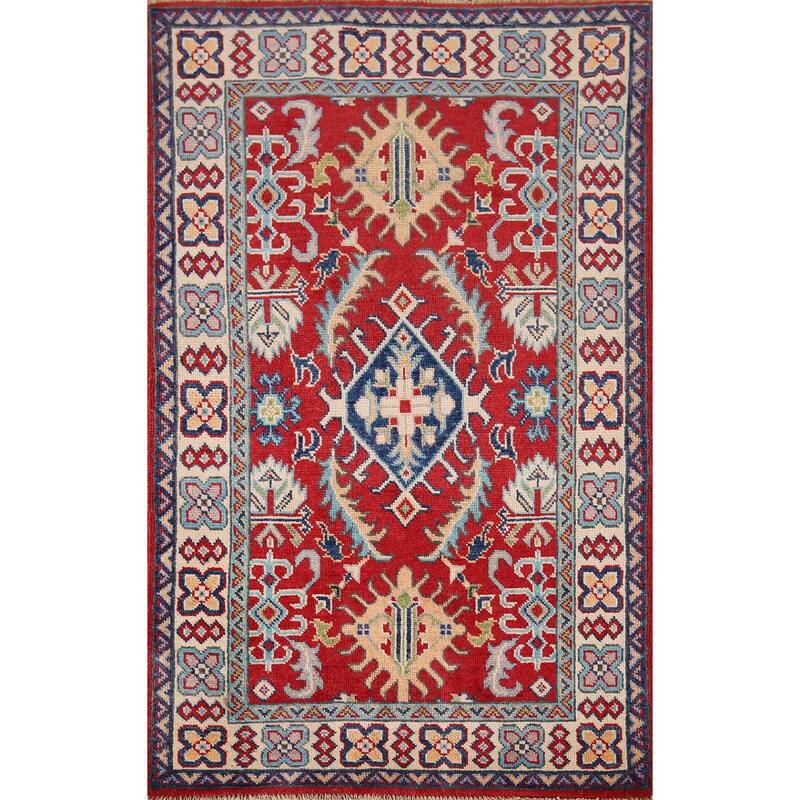 Red Floral Kazak Foyer Rug Handmade Wool Carpet - 2'9" x 4'2"