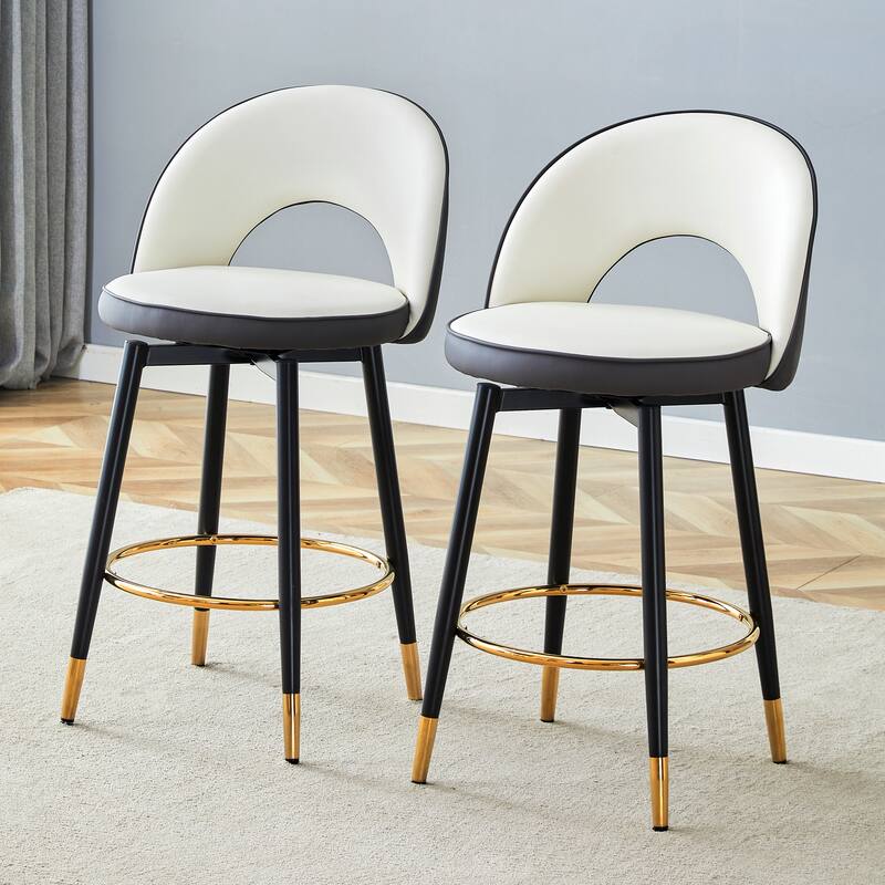 Roomfitters Swivel PU Bar Chairs with Black Metal Legs, 360° Adjustable Upholstered Set of 2 for Home or Kitchen