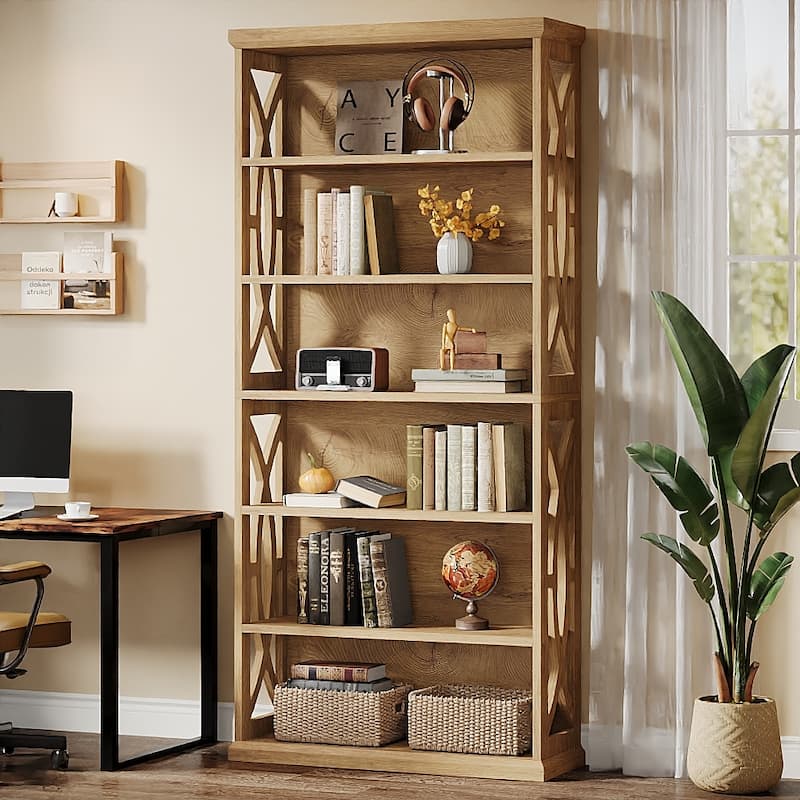 Freestanding Bookshelf, Wood Bookcase, Display Shelves Home Office Living Room Bedroom Storage - Natural