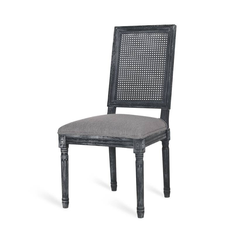 [Set of 2]Dining Chairs -Elegant Backrest & Upholstered Seats with Fluted Legs -Rustic Weathered Finish -Rubberwood Frame