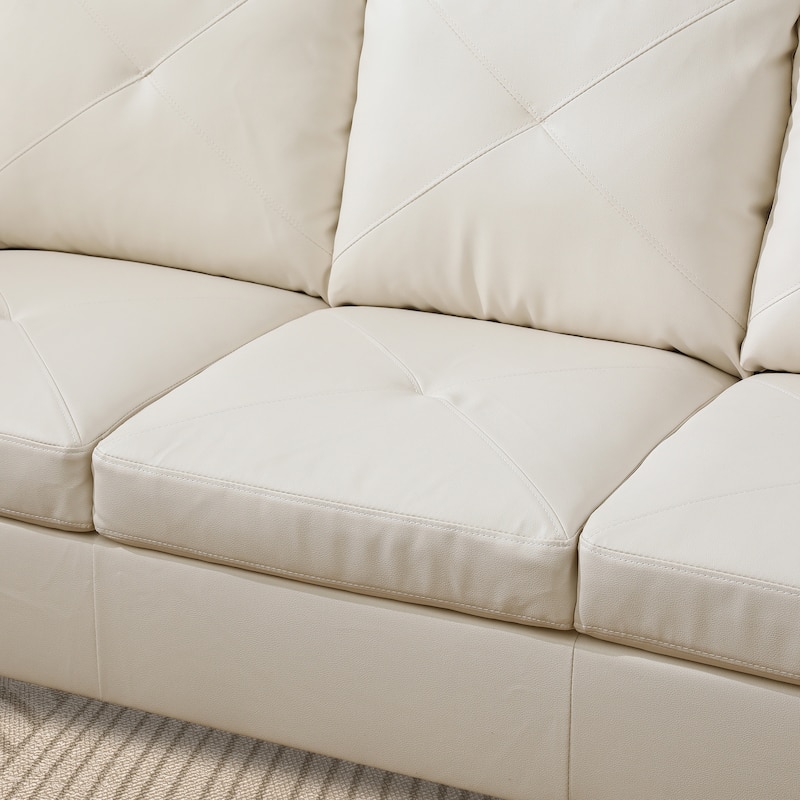 L-Shaped PU Leather Sofa & Chaise with Ottoman
