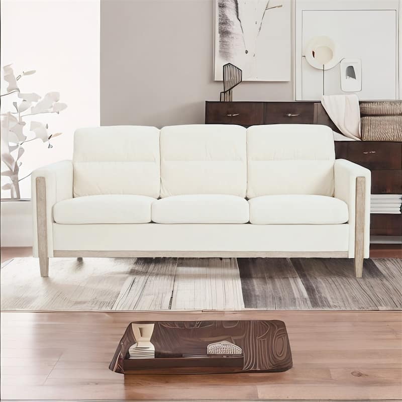 Comfortable Solid Wood Three-Seater Sofa with Soft Cushions