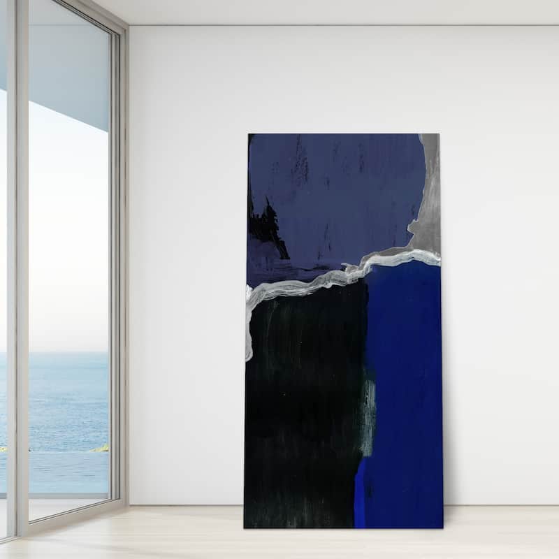 "Cobalt Abstract 2B" Frameless Free Floating Tempered Glass Panel Graphic Wall Art