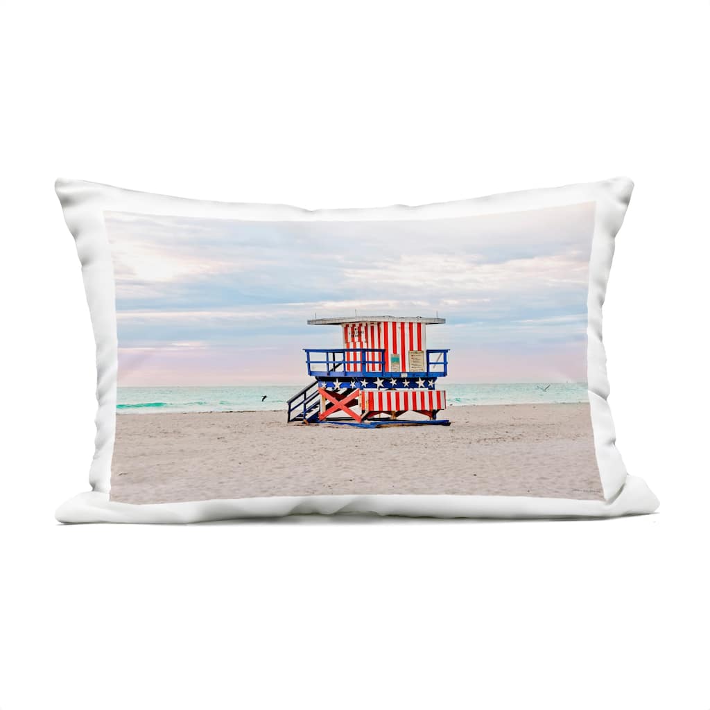 Stupell Patriotic Lifeguard Hut Printed Outdoor Throw Pillow Design by Seven Trees Design