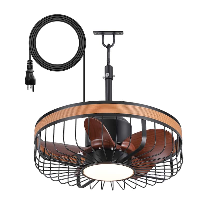 19" Waterproof Plug-in Outdoor Ceiling Fan with Light and Remote(5-Blade)