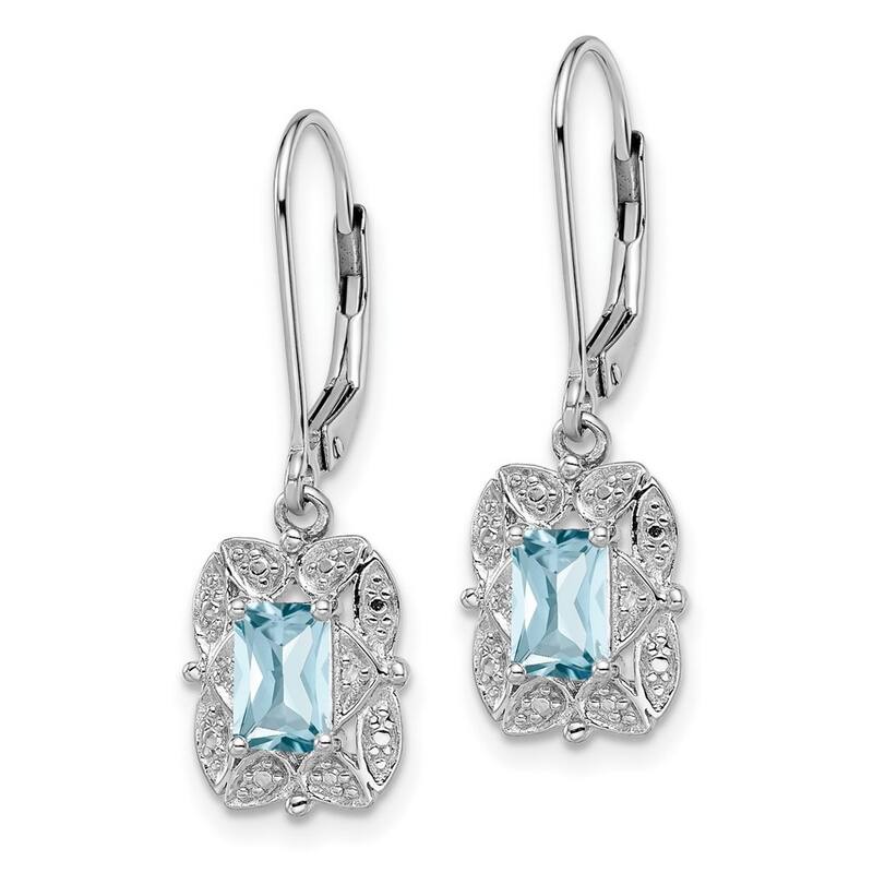Curata 925 Sterling Silver Dangle Polished Leverback Diamond and Light Blue Topaz Earrings - 30x9mm Wide