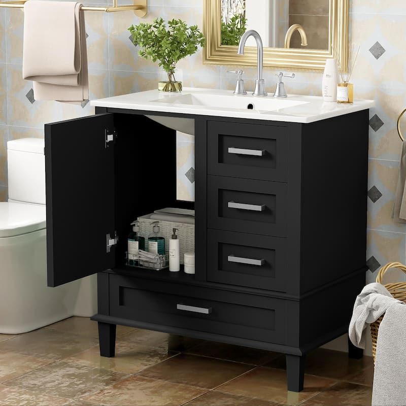 Modern Bathroom Vanity, 30" Freestanding Cabinet with Sink, Bathroom Storage Cabinet with Soft Closing Door and 3 Drawers