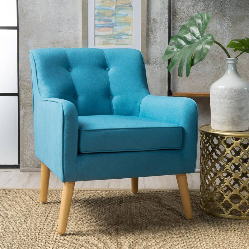 Merax Tufted Fabric Arm Chair with Wooden Legs - Teal