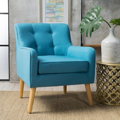 Mid-century Modern Arm Chairs, Tufted Back Accent Chairs Sofa Chair with Wood Legs for Living Room Bedroom Office Cafe, Teal