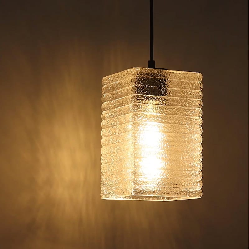 Modern Elegant 1-light Textured Glass Pendant Rectangular Shade Kitchen Island Light for Dining Room - 5.4"W × 9.6"H