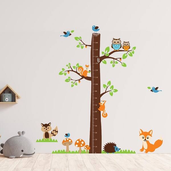 slide 2 of 7, Walplus Wall Sticker Decal Fox Tree Height Measure Chart Nursery Decor