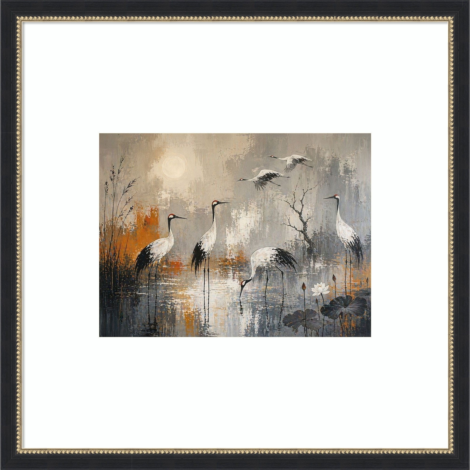 Marshlight and Waiting Cranes by Tradelink inhouse artist Wood Framed Wall Art Print