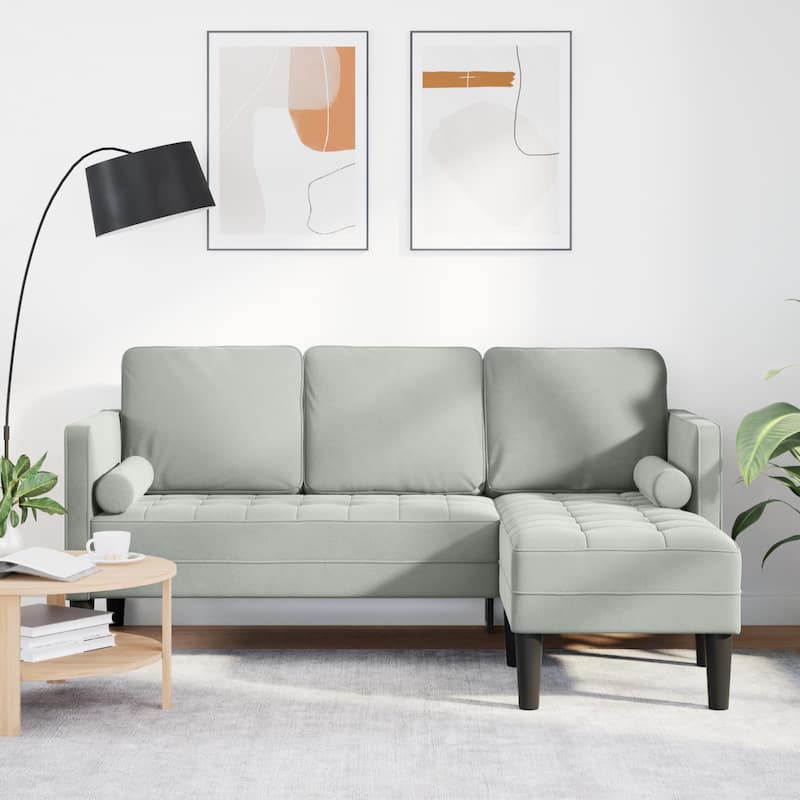 vidaXL Garden Sofa L-Shaped Black/Dark Grey/Light Grey Velvet - 68.1 x 51.6 x 26.4 - Light gray Velvet