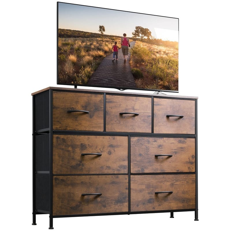 Dresser with 7 Drawers - Rustic Brown Wood Grain Print