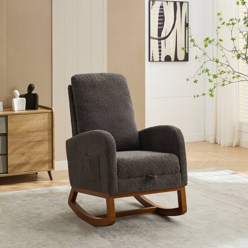 25.4"W Rocking Chair, High Back Glider Chair with Retractable Footrest, Side Pocket, Rocking Accent Armchair with Wood Legs