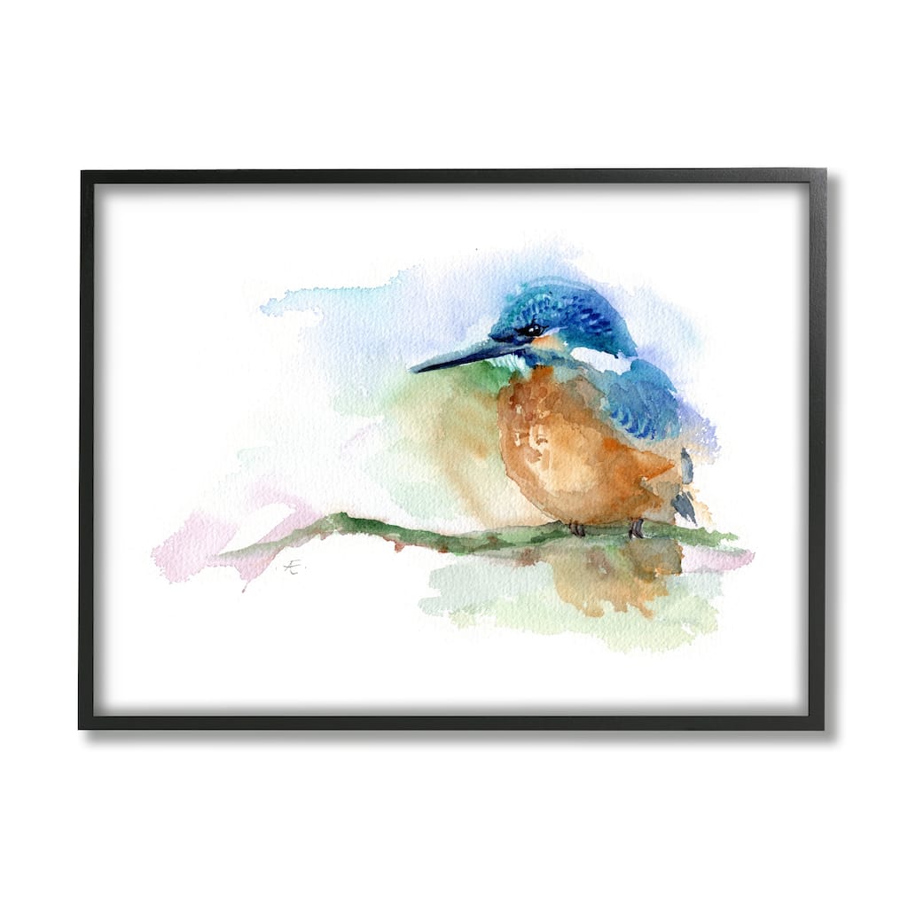Stupell Kingfisher Perched Bird on Cottage Tree Branch Framed Wall Art - Multi-Color