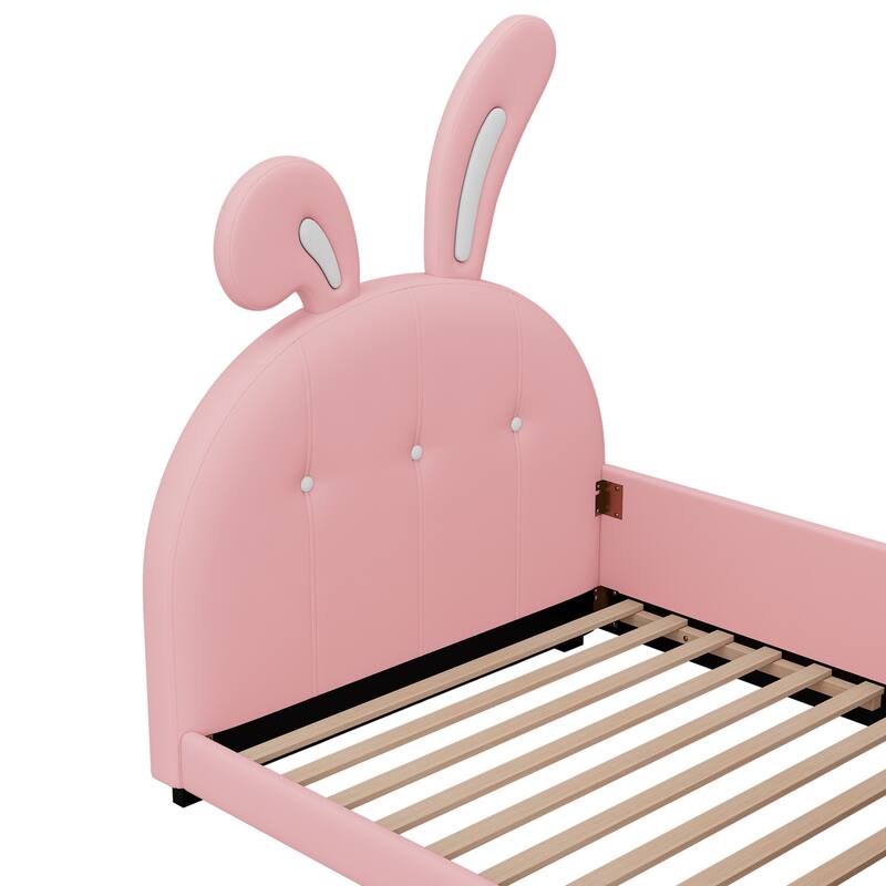 Upholstered Rabbit-Shape Princess Bed ,Platform Bed with Headboard and Footboard